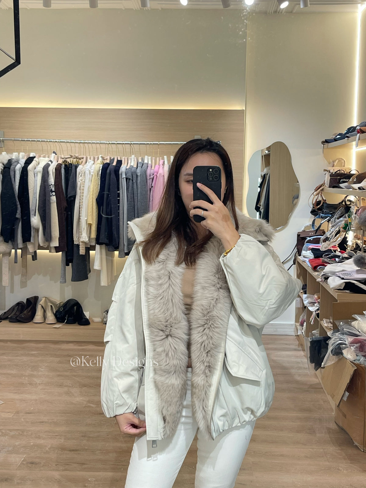 Kelly Designs Goose Down Jacket with Genuine Fox Fur Trim (Instock)