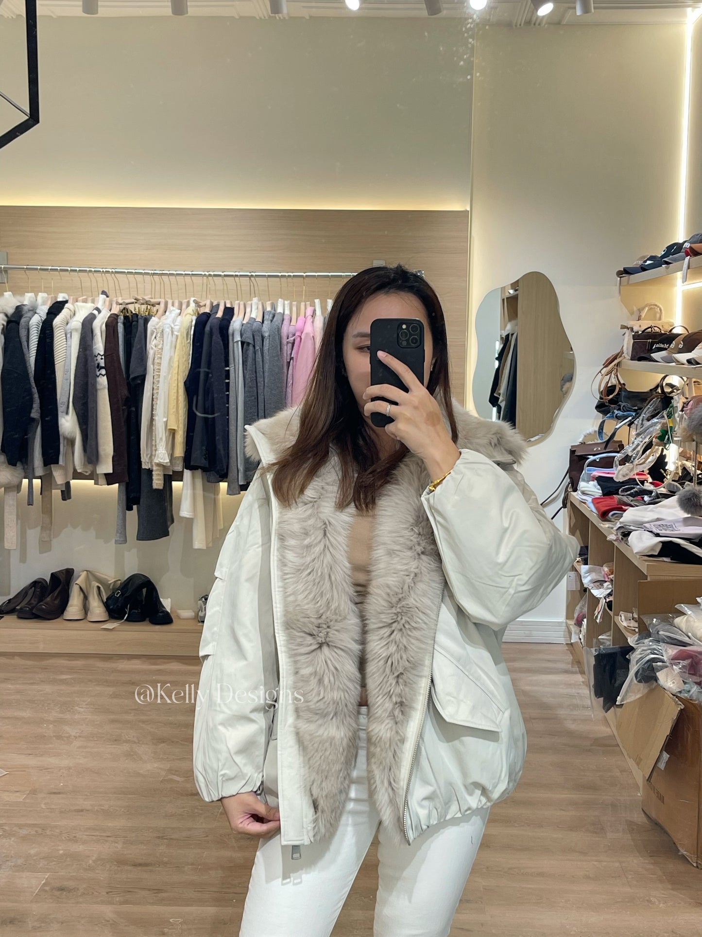 Kelly Designs Goose Down Jacket with Genuine Fox Fur Trim (Preorder)