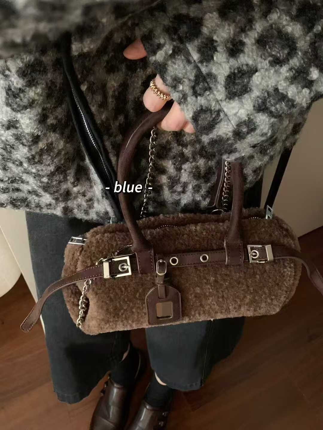 Kelly Designs Leather Shearling Handle Brown Bag (Instock)