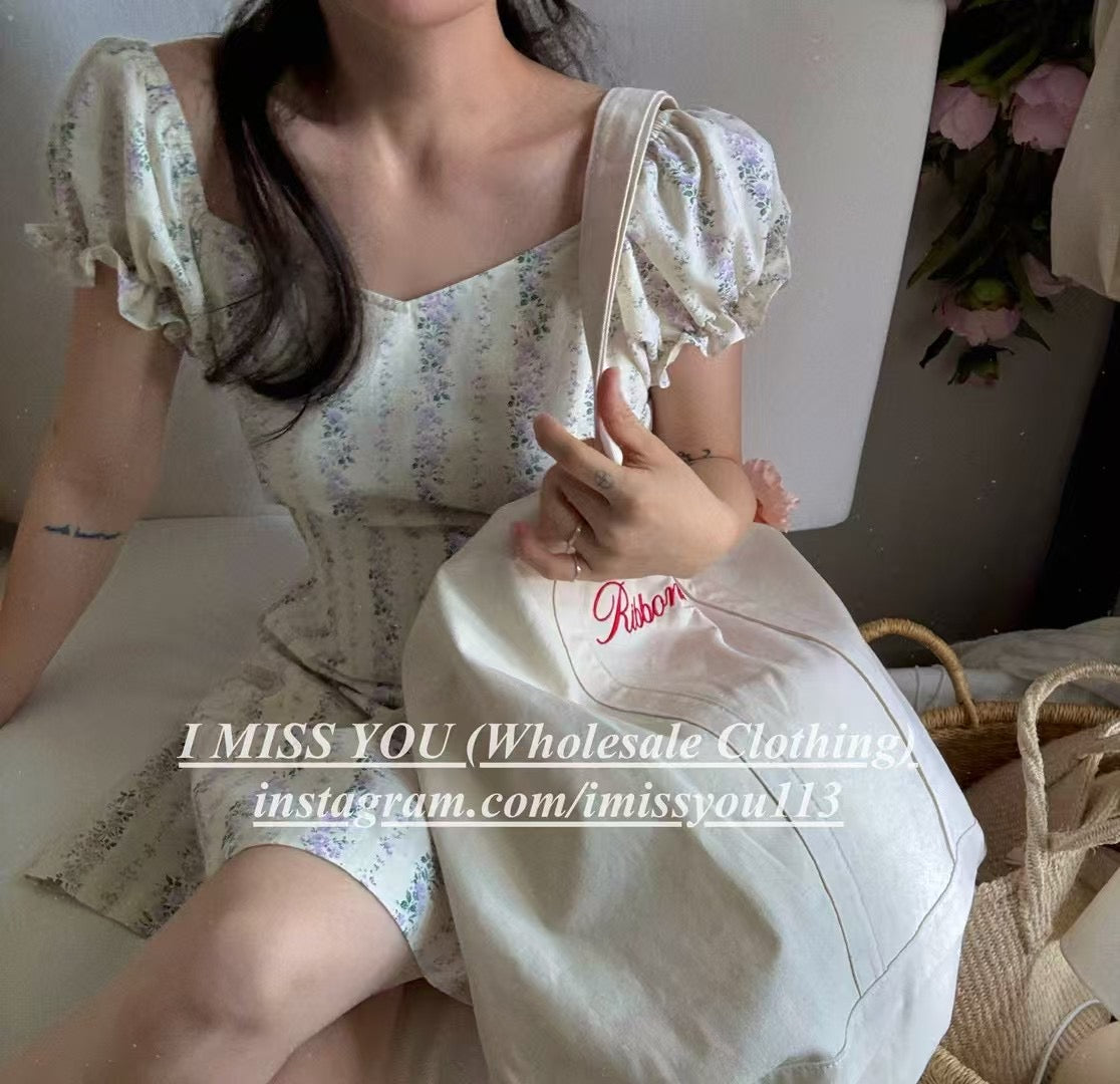 Korean APM Collection I Miss You Purple Flowers Mid Dress (Instock)