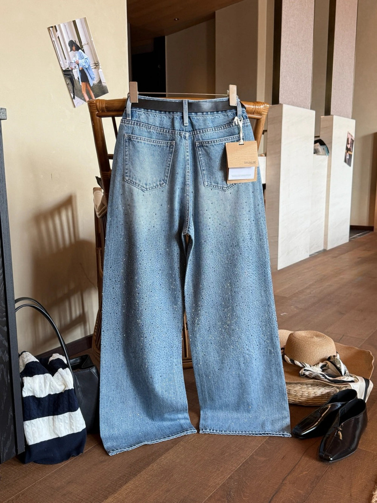 Kelly Designs Rhinestone Wide Leg Jeans (Instock)