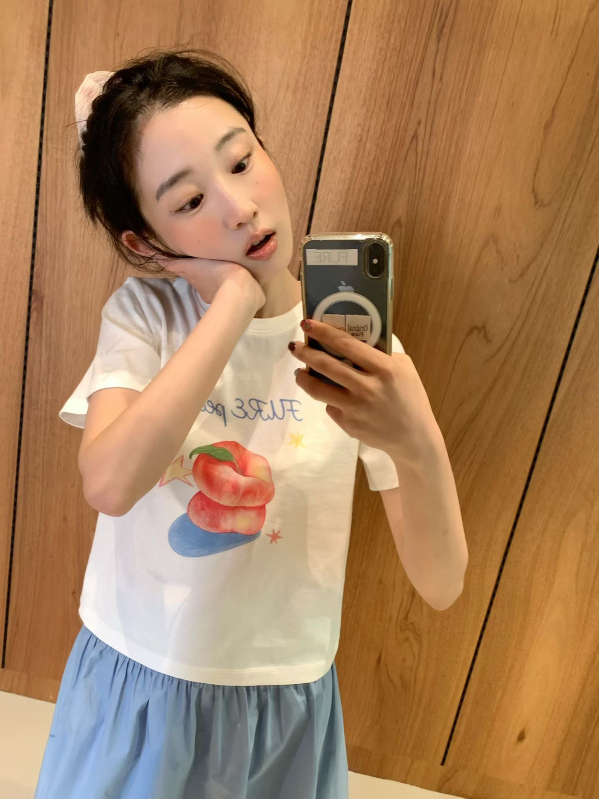 Korean APM Collection Peach White Tshirt (Instock)