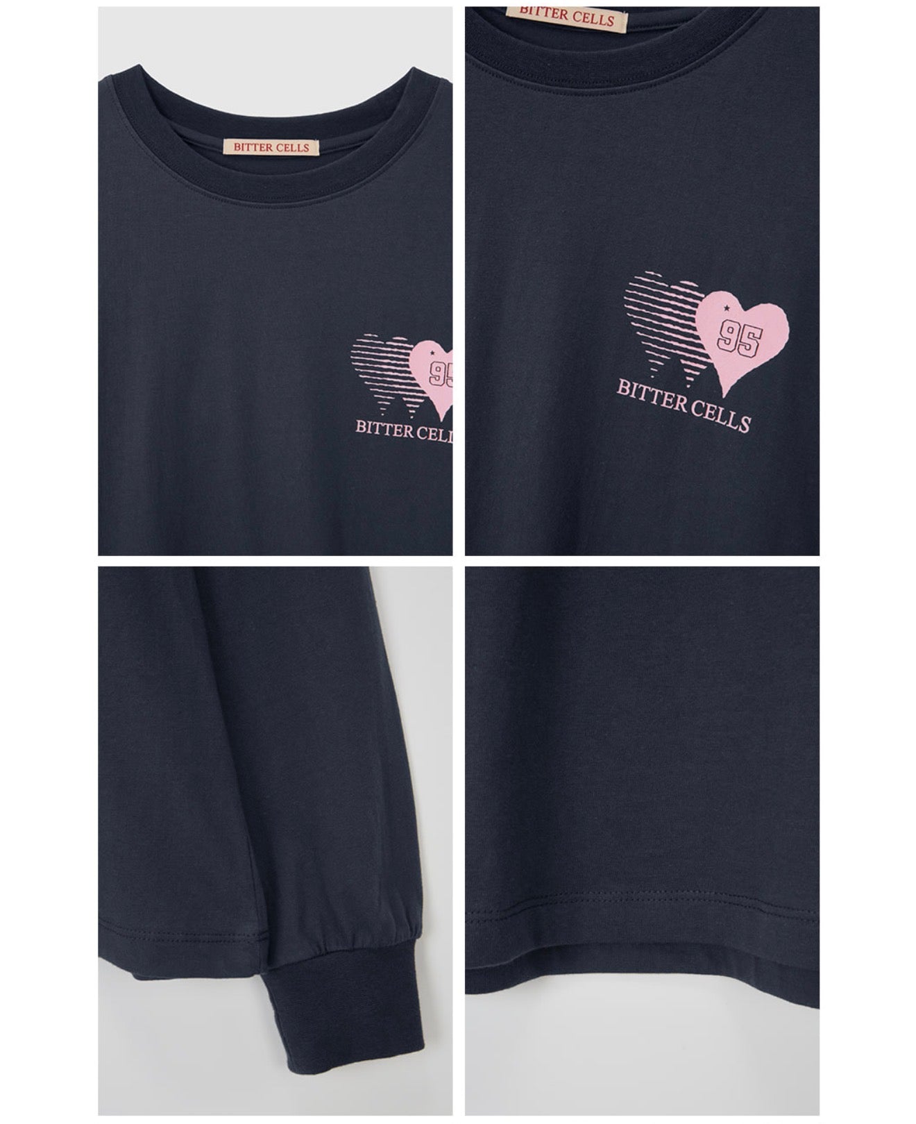 Korean Vintage Heart Graphic Long Sleeve Tee – Charcoal (Instock)
