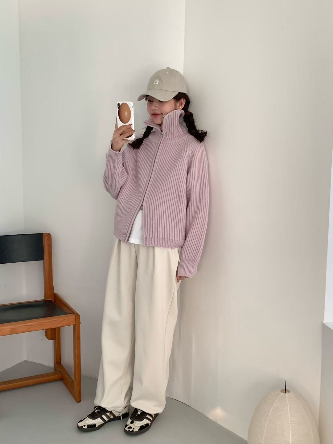 Korean APM Collection EGG PREMIUM CASHMERE SUPER FINE MERINO WOOL Zip Up Purple Cardigan (2-3 weeks)