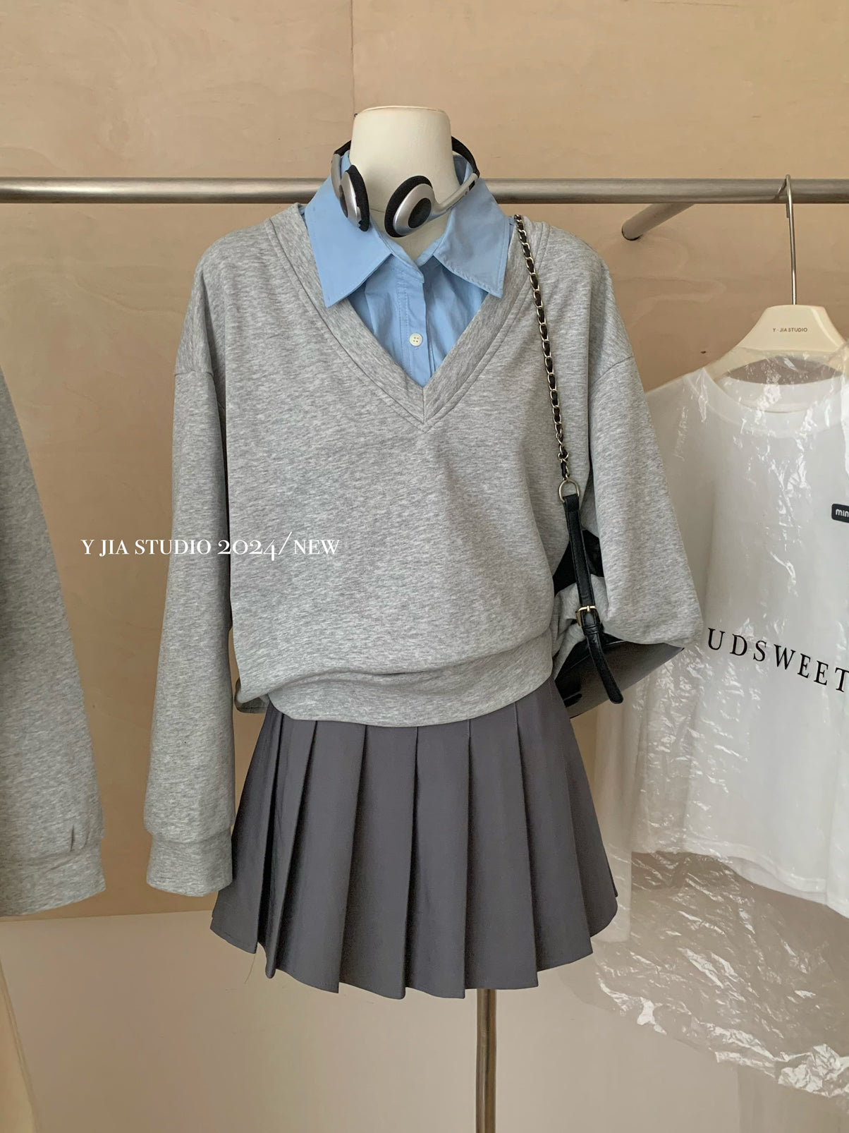 Kelly Designs Fake 2pcs Light Grey Sweatshirt (Instock)