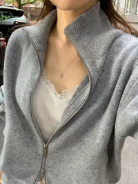 Korean APM Collection Ounce Wool Blend Zip-Up Knit Jacket – Grey (Preorder 3-4weeks)
