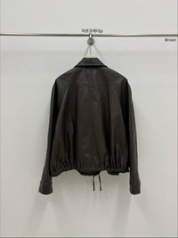 Korean Faux Leather Zip-Up Jacket – Brown (Instock)