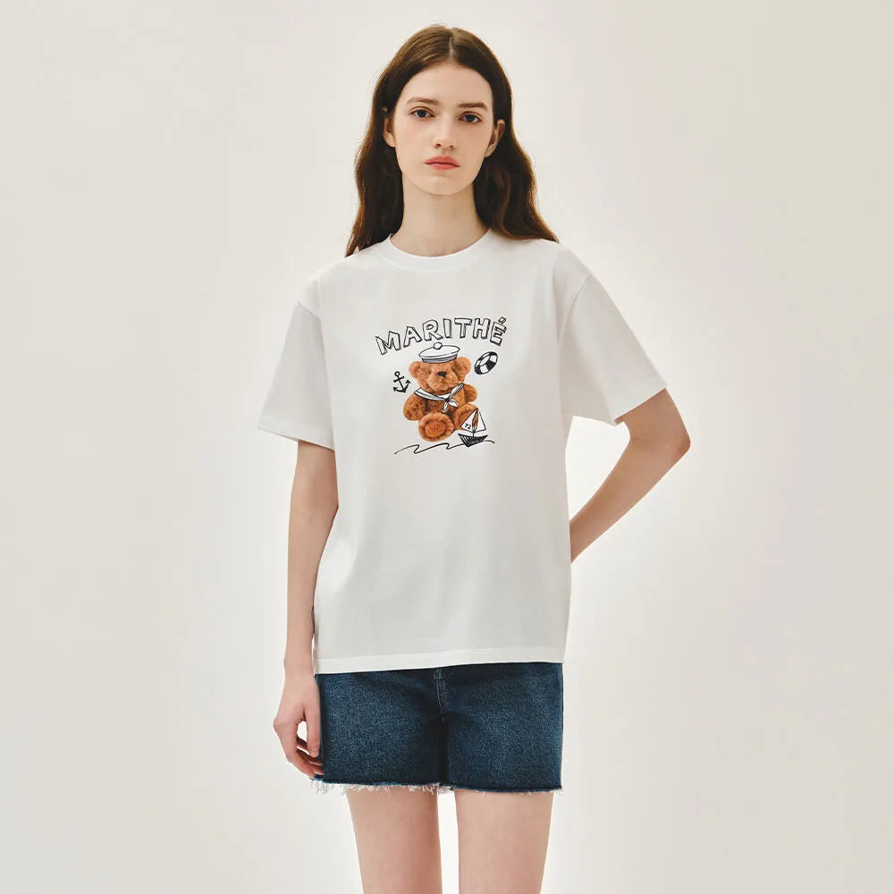 Marithé François Girbaud Marine Bear Graphic Tee – White (Instock)