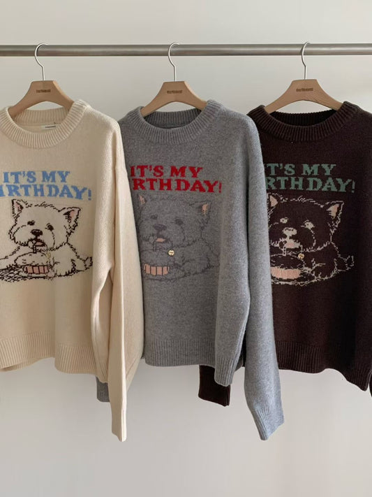 Korean APM Collection Three Colors Puppy Knit Sweater (Instock)