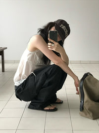 Korean Multi-Pocket Cargo Wide-Leg Black Pants (Instock)