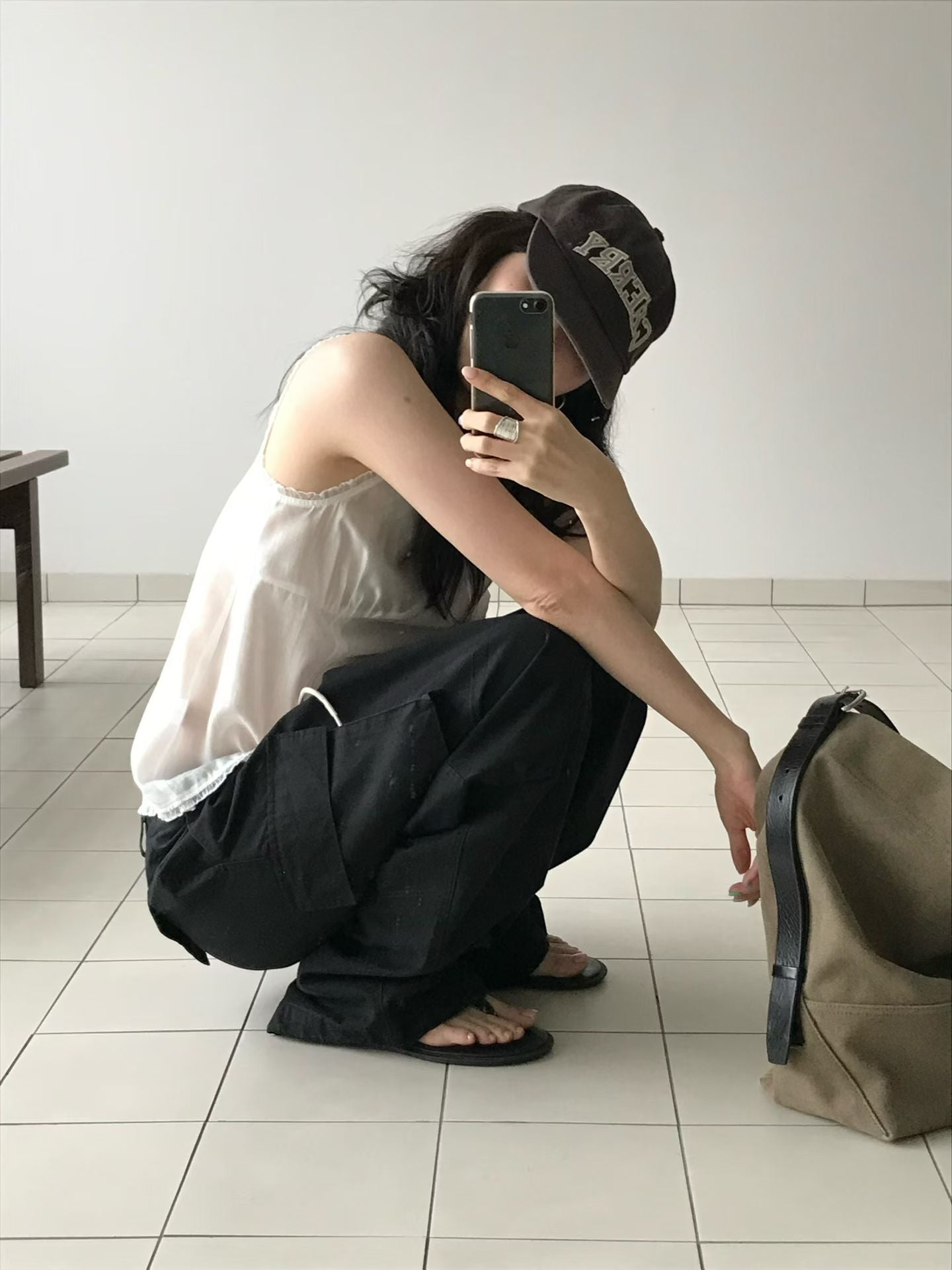 Korean Multi-Pocket Cargo Wide-Leg Black Pants (Instock)