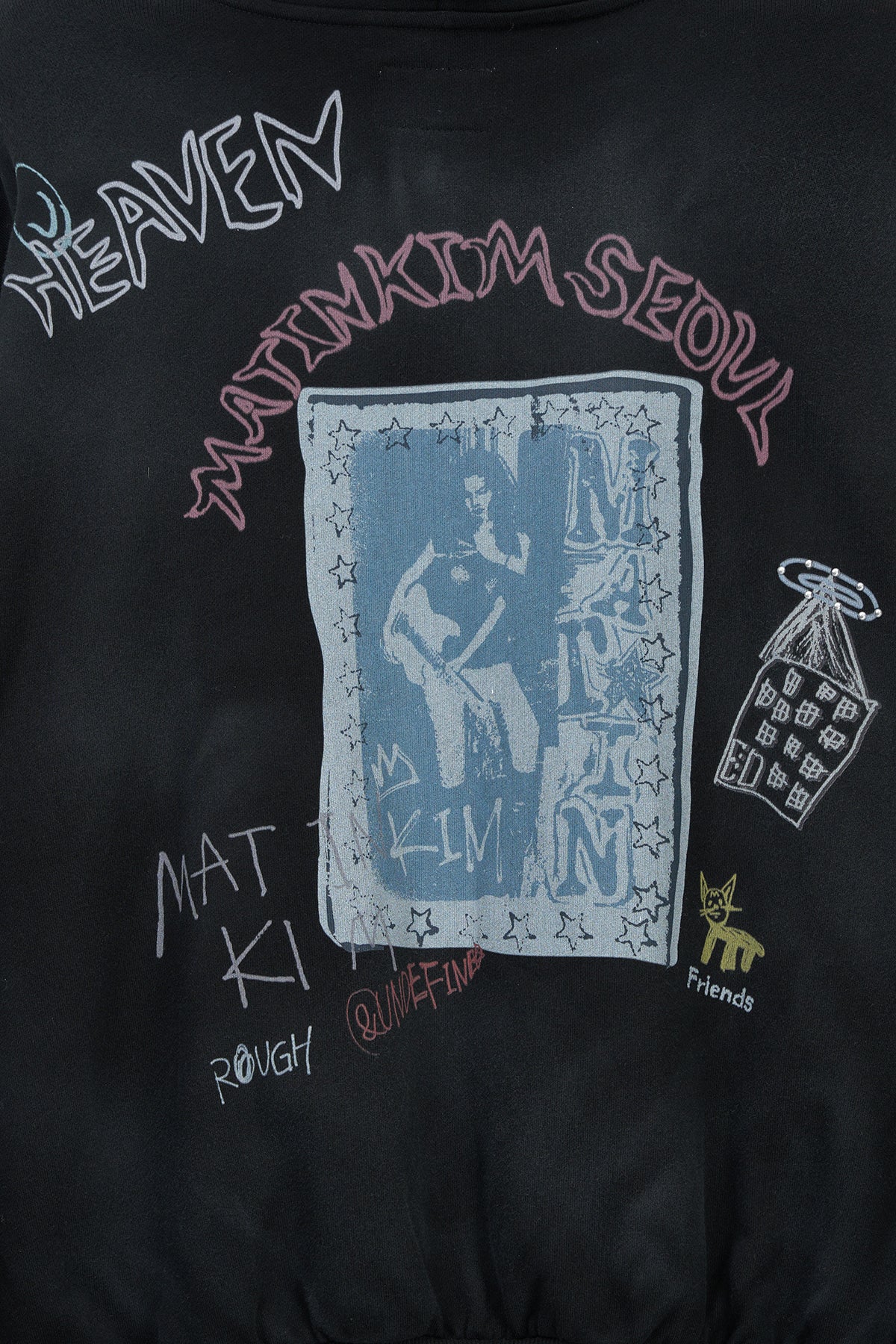 Matin Kim VINTAGE WASHED GRAFFITI HOODY ZIP UP IN BLACK (Instock)