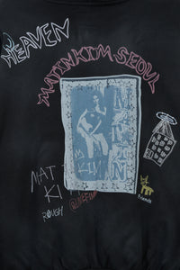 Matin Kim VINTAGE WASHED GRAFFITI HOODY ZIP UP IN BLACK (Instock)