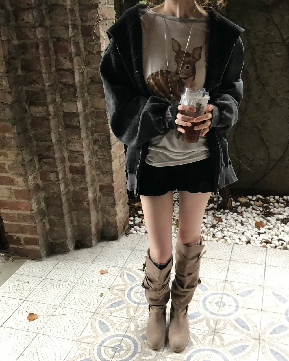 Korean Baby Bambi Raglan Long Sleeve Tee - Pink/Gray (Instock)