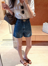 Kelly Designs Soft Denim Shorts With Belt -Navy (Instock)