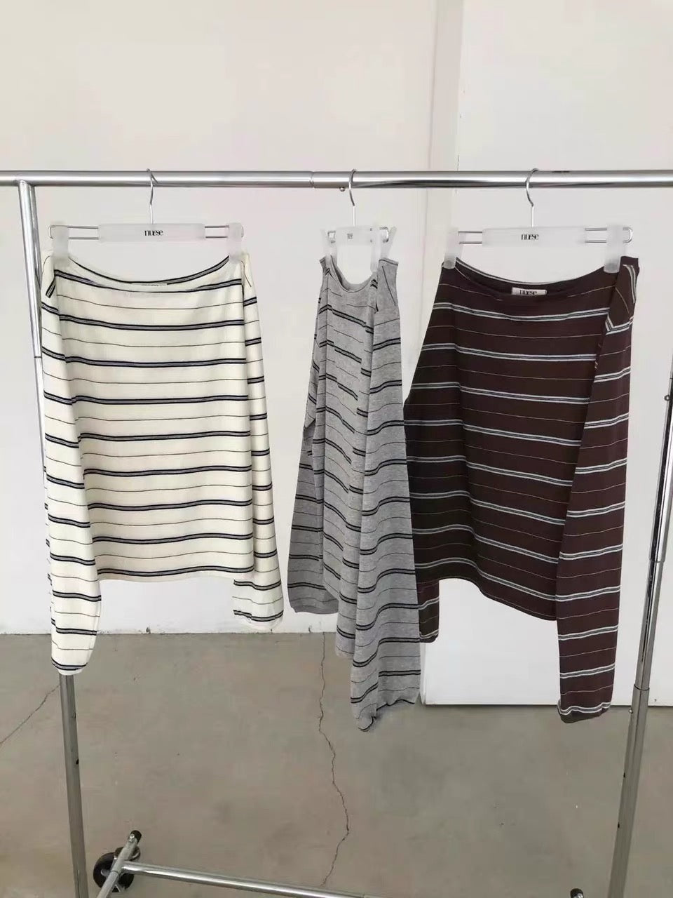 Korean Collection | Off-Shoulder Stripe Long Sleeve Top (Instock)