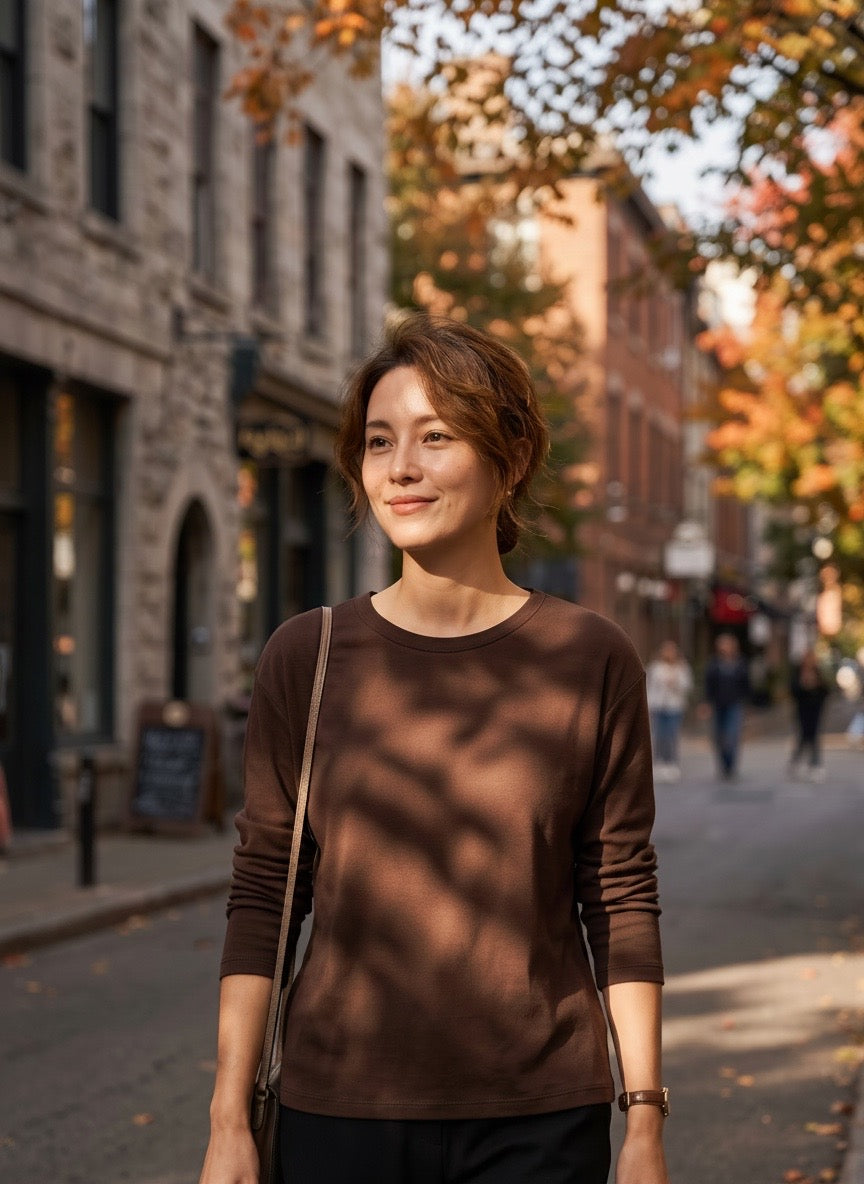 Korean Melt Soft Long Sleeve Tee – Brown (Instock)