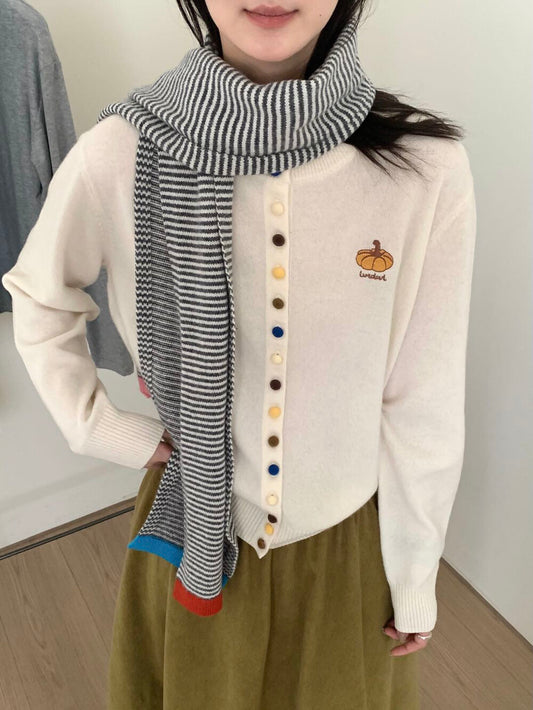 Kelly Designs Pumpkin Embroidery Wool Knit Cardigan (100% Wool) (Instock)