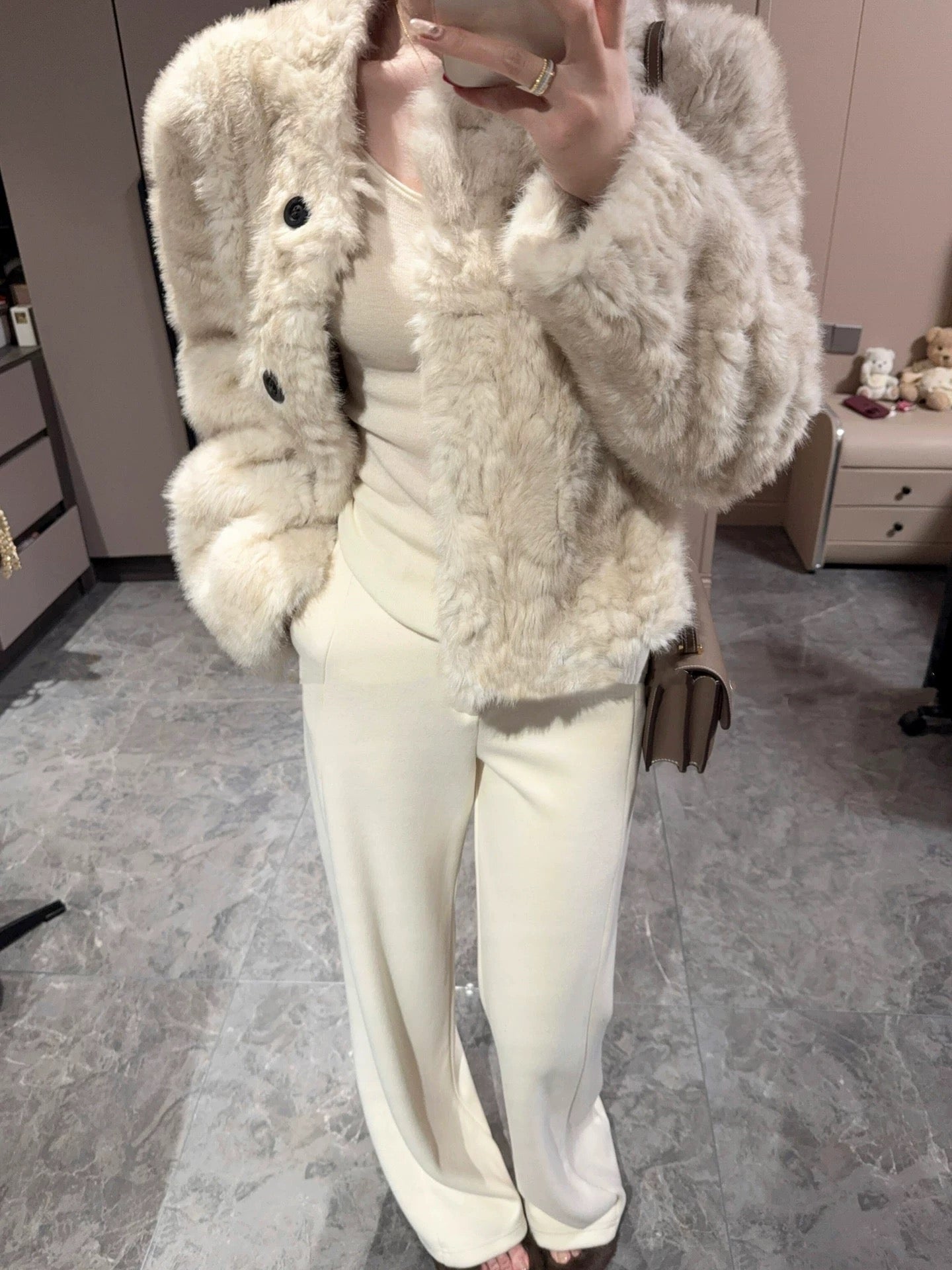 Kelly Designs Natural Curly Faux Lamb Fur Coat – Eco-Friendly Plush Winter White Jacket (Instock)