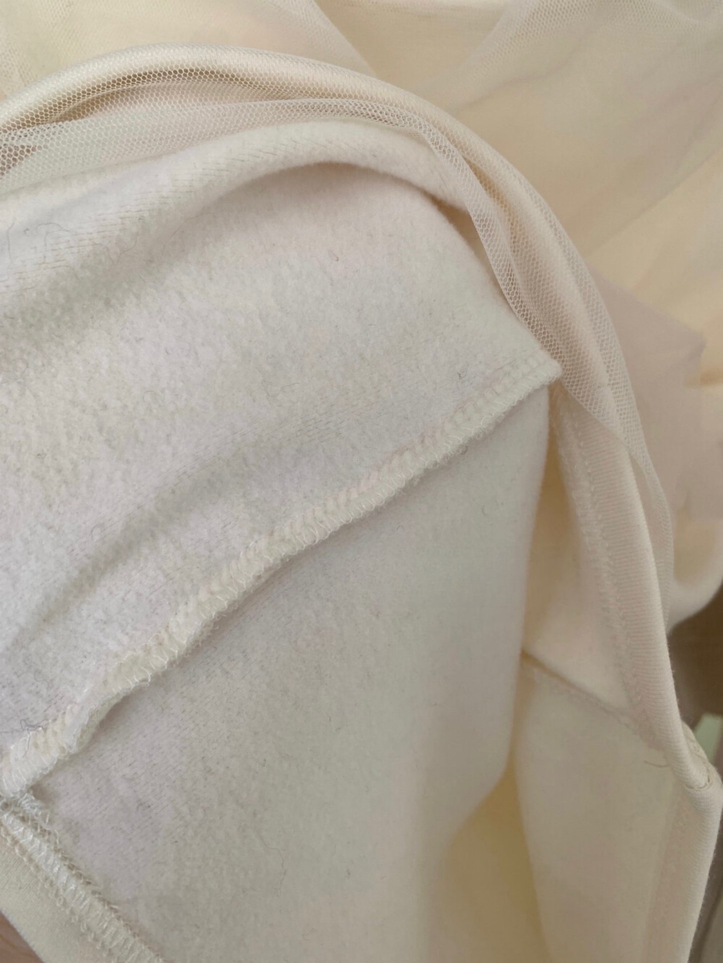 Kelly Designs Off-Shoulder Mesh Ruched Long Sleeve Top (Light Fleece) (Instock)