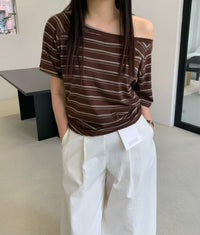 Korean APM Collection Stripe Brown Tshirt (Instock)