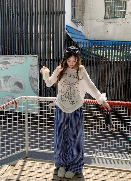 Kelly Designs Ribbon Shirt & Blue Pants Set (Instock)