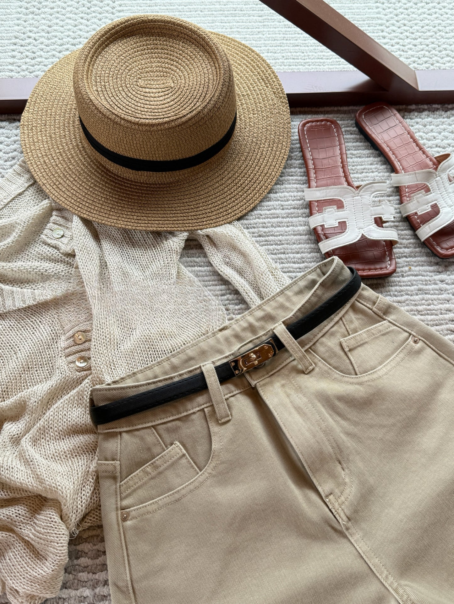 Kelly Designs Soft Denim Shorts With Belt -Khaki (Instock)