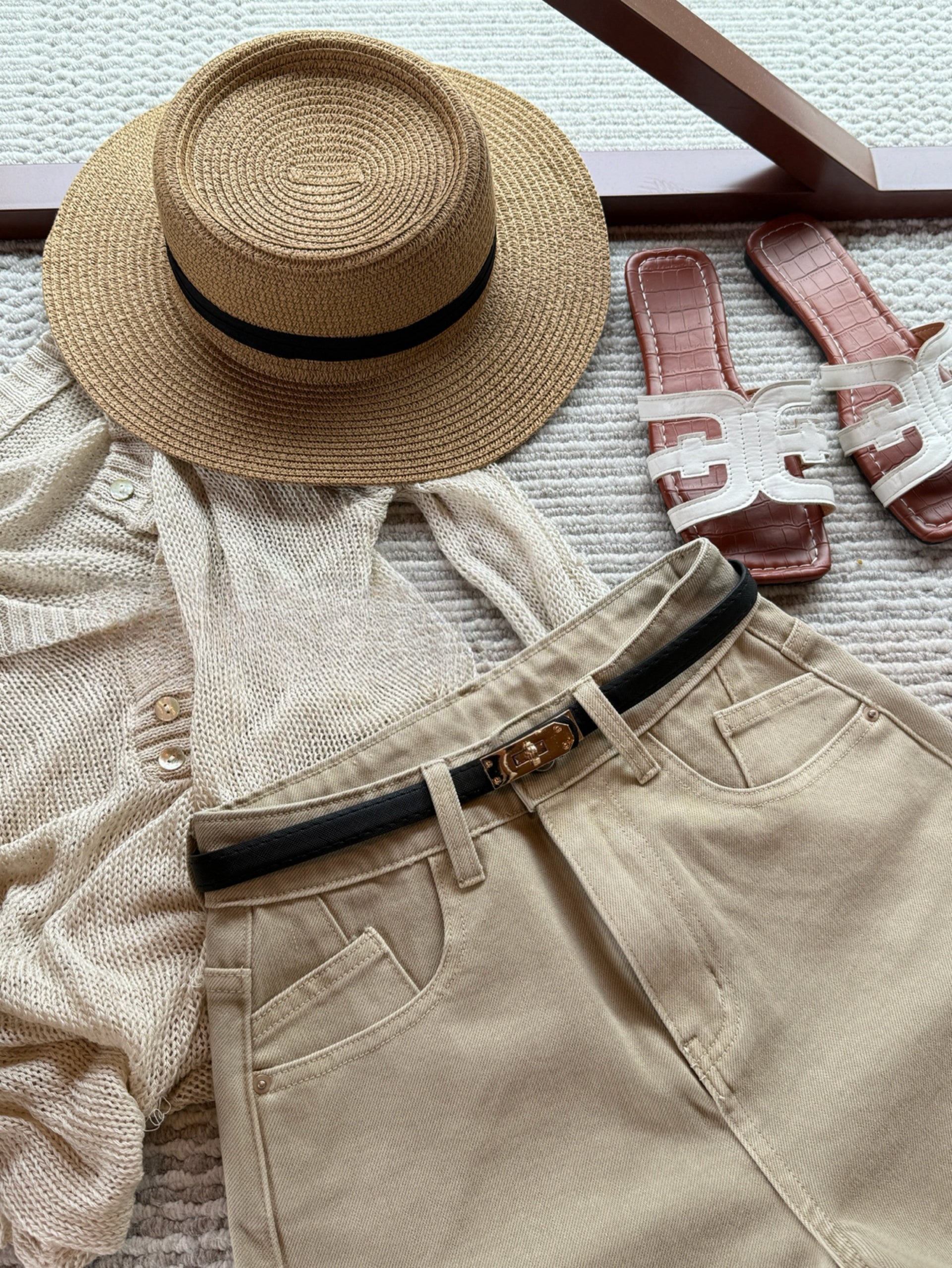 Kelly Designs Soft Denim Shorts With Belt -Khaki (Instock)