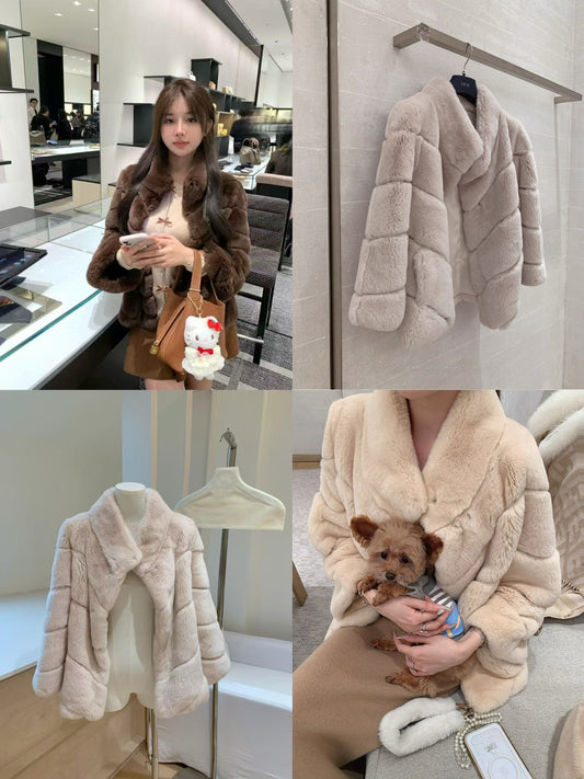 Kelly Designs Imported Rex Rabbit Fur Coat – 4 Colors | Luxury Winter Outerwear (Instock)