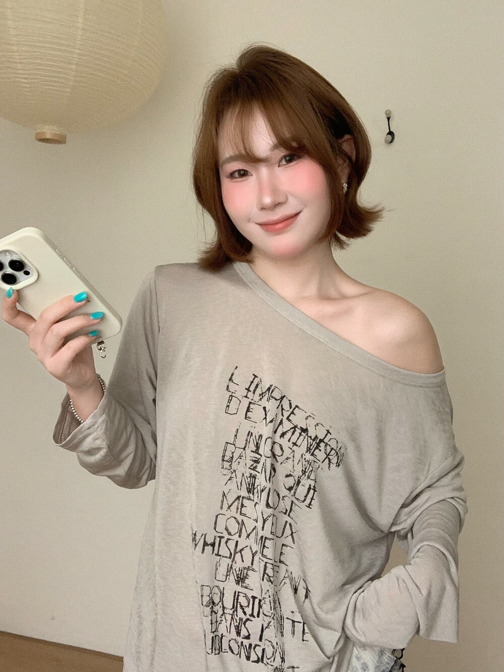 Kelly Designs Letters Sun Cover Long Sleeves Light Grey Top (Instock)