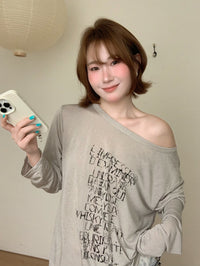 Kelly Designs Letters Sun Cover Long Sleeves Light Grey Top (Instock)