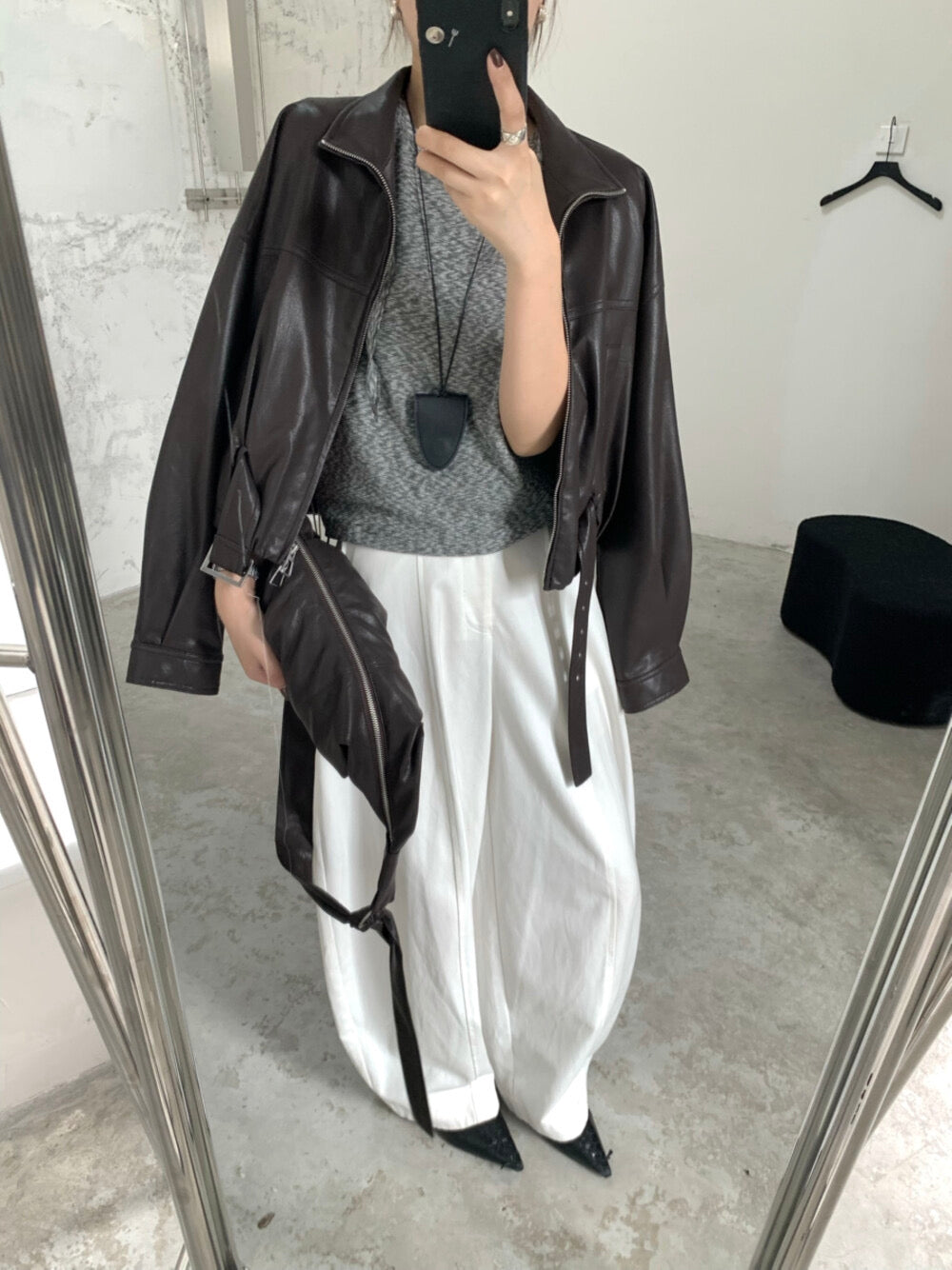 Kelly Designs 3colors Soft PU Leather Hoodie Jacket With Bag Set (Instock)