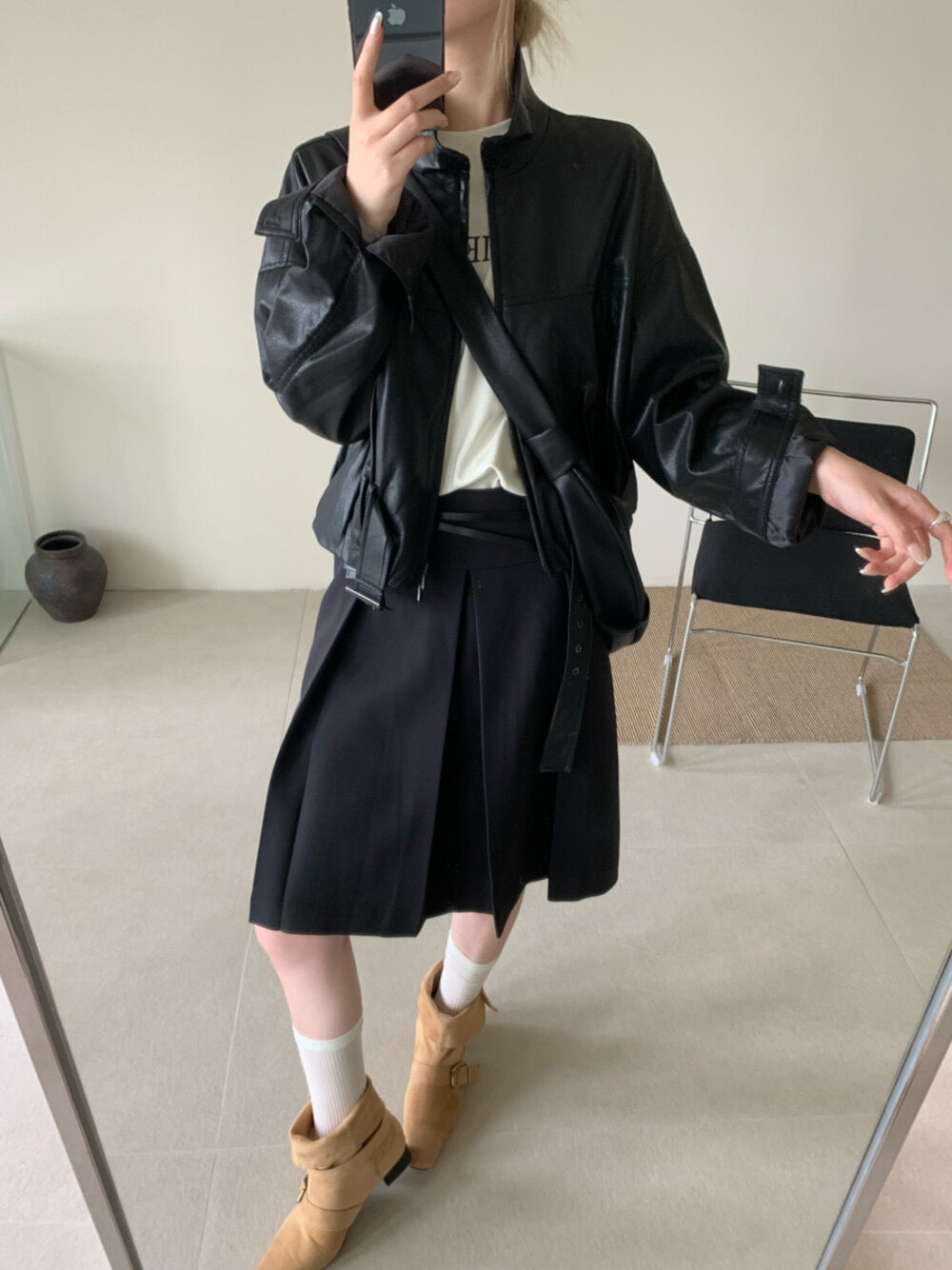 Kelly Designs 3colors Soft PU Leather Hoodie Jacket With Bag Set (Instock)