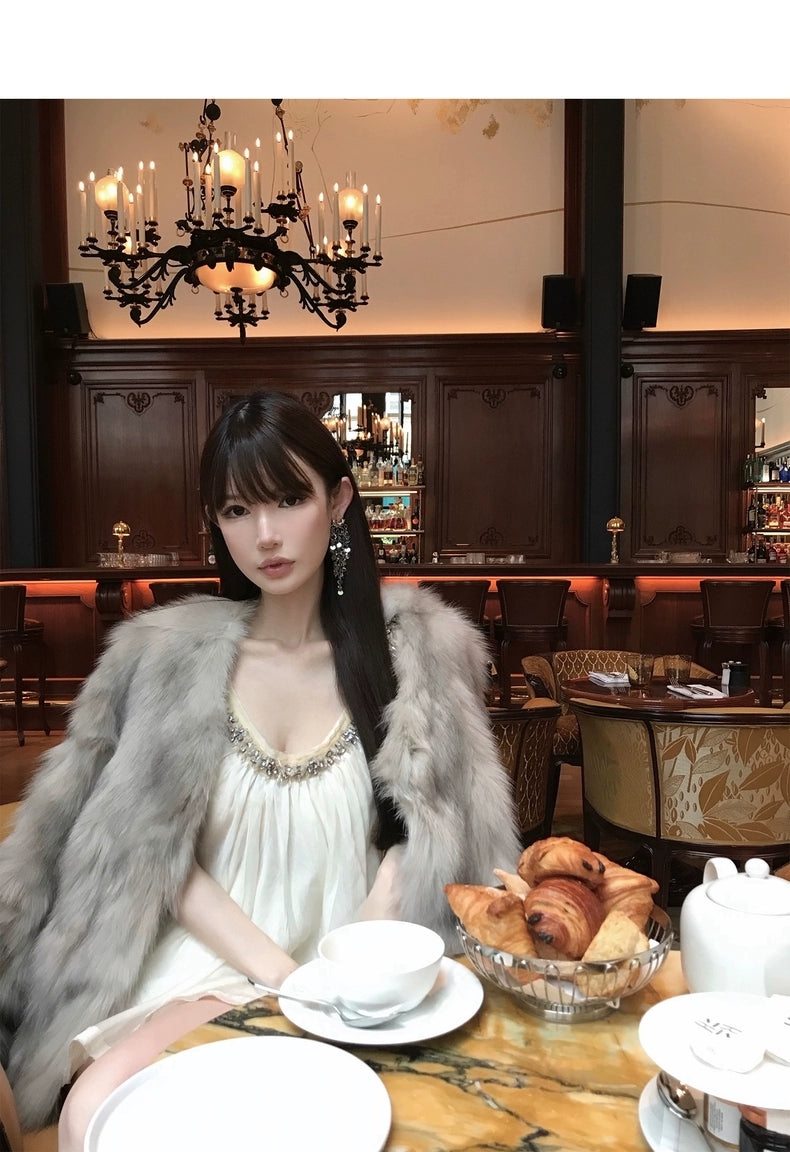 Kelly Designs 2 Colors Fox Fur Jacket with V Neck (Instock)