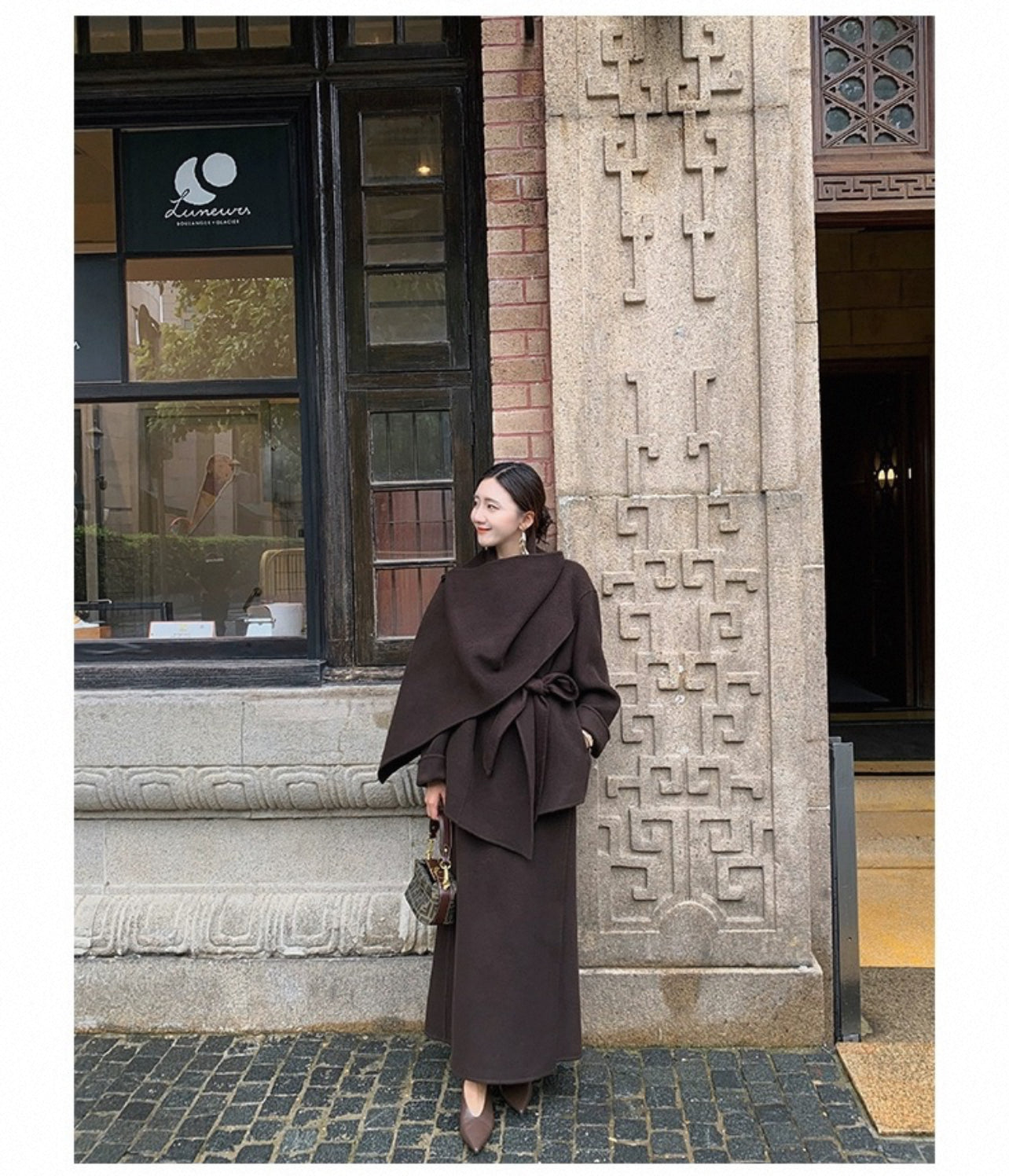 Kelly Designs Wool Brown Scarf Coat (Instock)