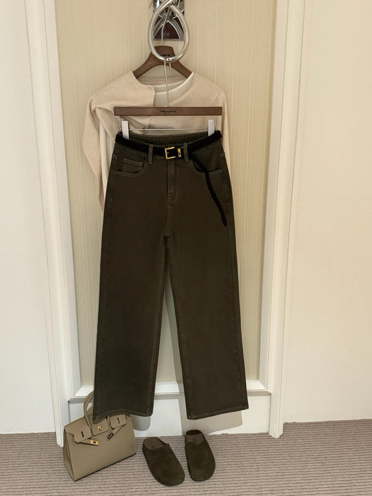 Kelly Designs Mocha Brown Washed Stretch Wide-Leg Jeans (Instock)