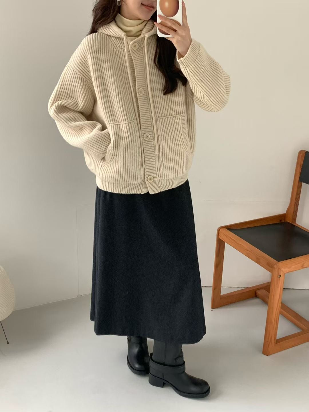 Korean APM Collection EGG Button Up Yellow Hoodie Wool Cardigan (Instock)