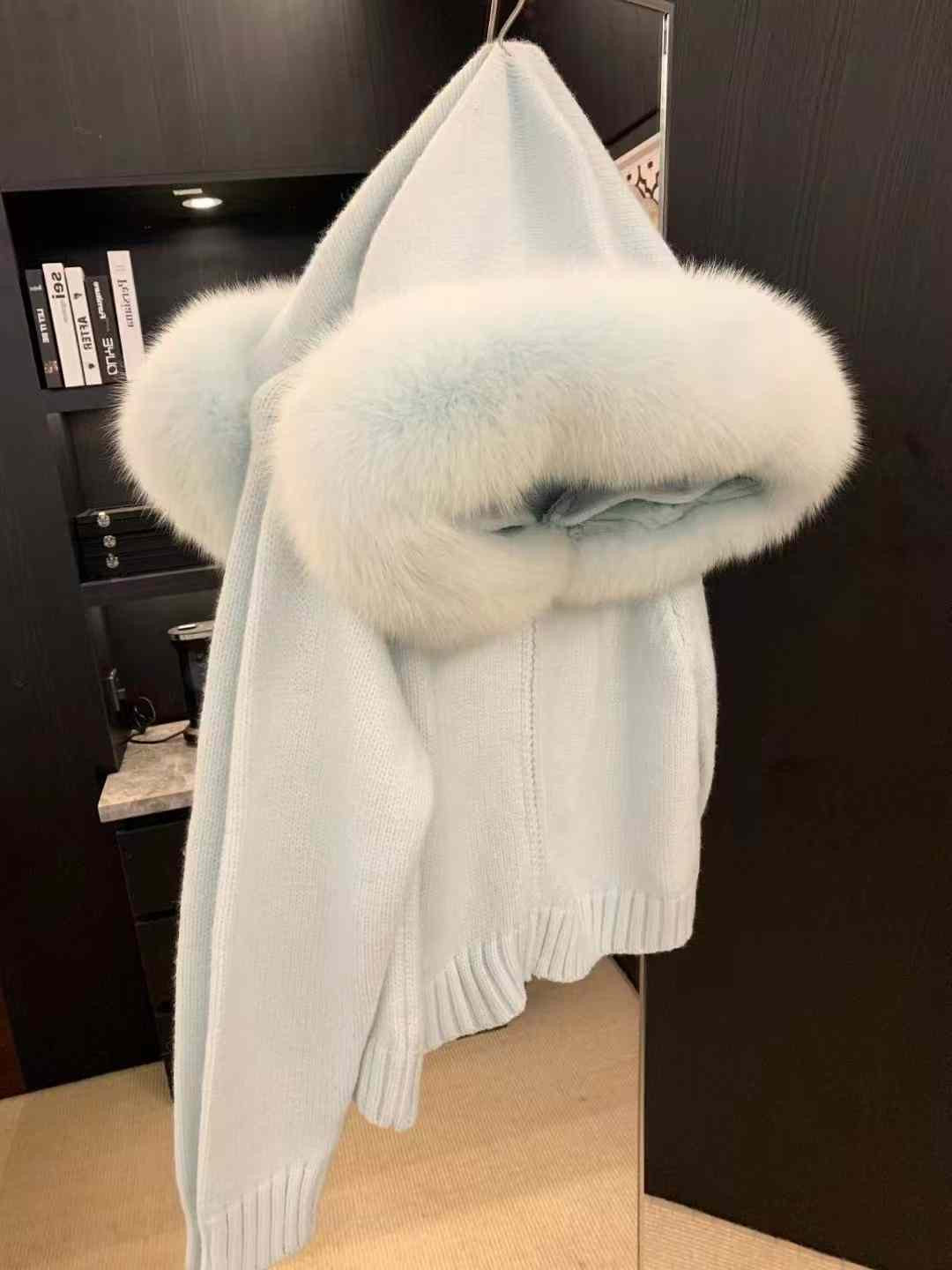 Kelly Designs Fox Fur Zip Up Blue Jacket (Instock)