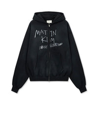Matin Kim VINTAGE WASHED GRAFFITI HOODY ZIP UP IN Black (Preorder Mid Of October)