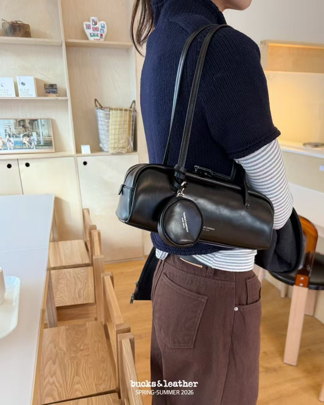 Korean APM Collection BUCKS&LEATHER Black Leather Bag (Instock)