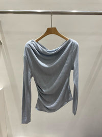 Korean APM Collection Draped Neck Ribbed Long Sleeve Top (Instock)