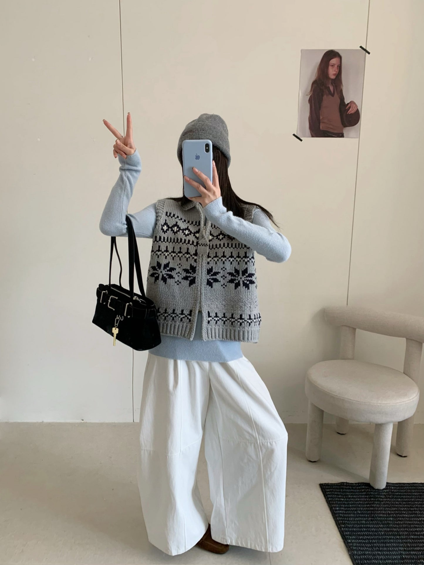 Kelly Designs Fair Isle Double-Zip Knit Vest – Cozy & Versatile-Grey (Instock)