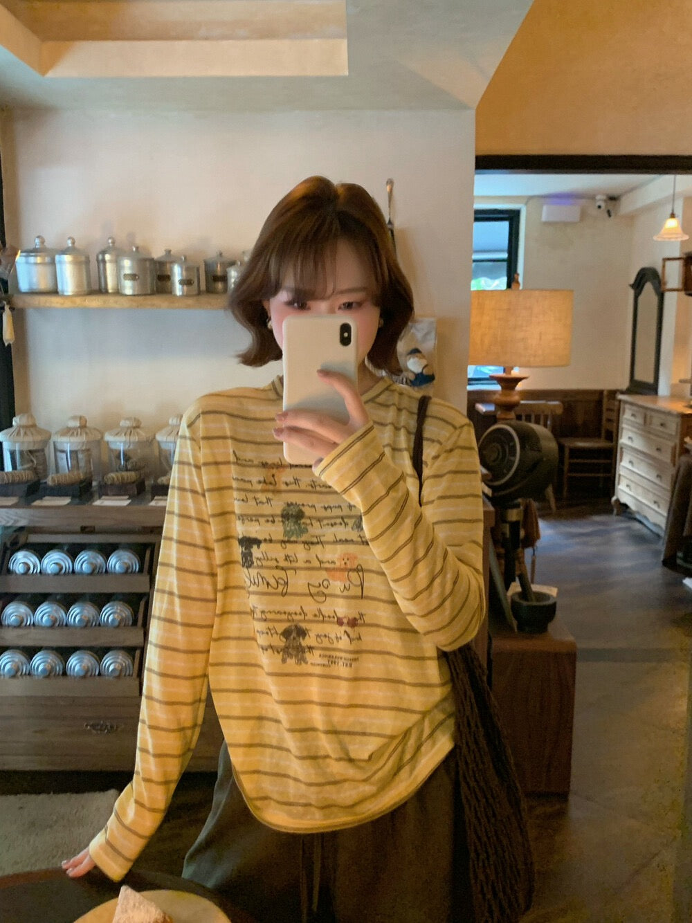 Kelly Designs Puppy Graphic Striped Long Sleeve Tee (Instock)