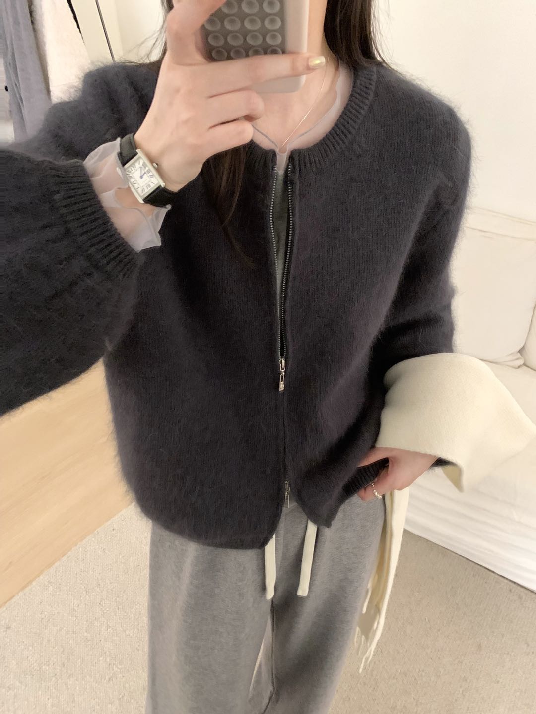 Kelly Designs Raccoon Wool Zip-Up Knit Dark Grey Cardigan – Soft & Fluffy (Instock)