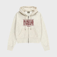 Marithe W Embroidery Classic Logo Crop Hoodie Zipup Oatmeal(Instock)