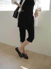 Korean APM Collection Elasticty Black Mid Pants Set (Instock)