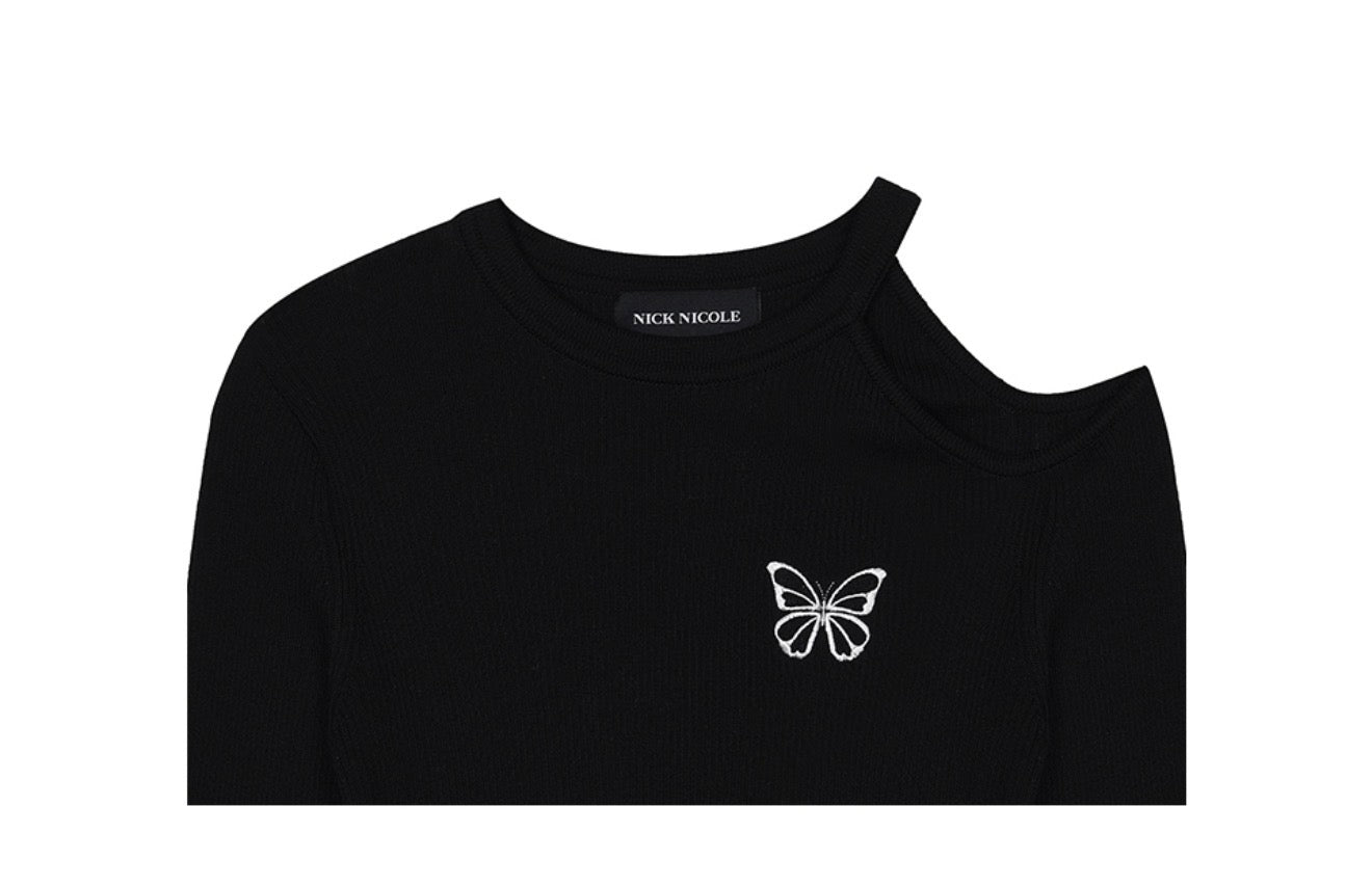 Korean Collection Nick Nicole CUT OUT BUTTERFLY KNIT_BLACK (Instock)