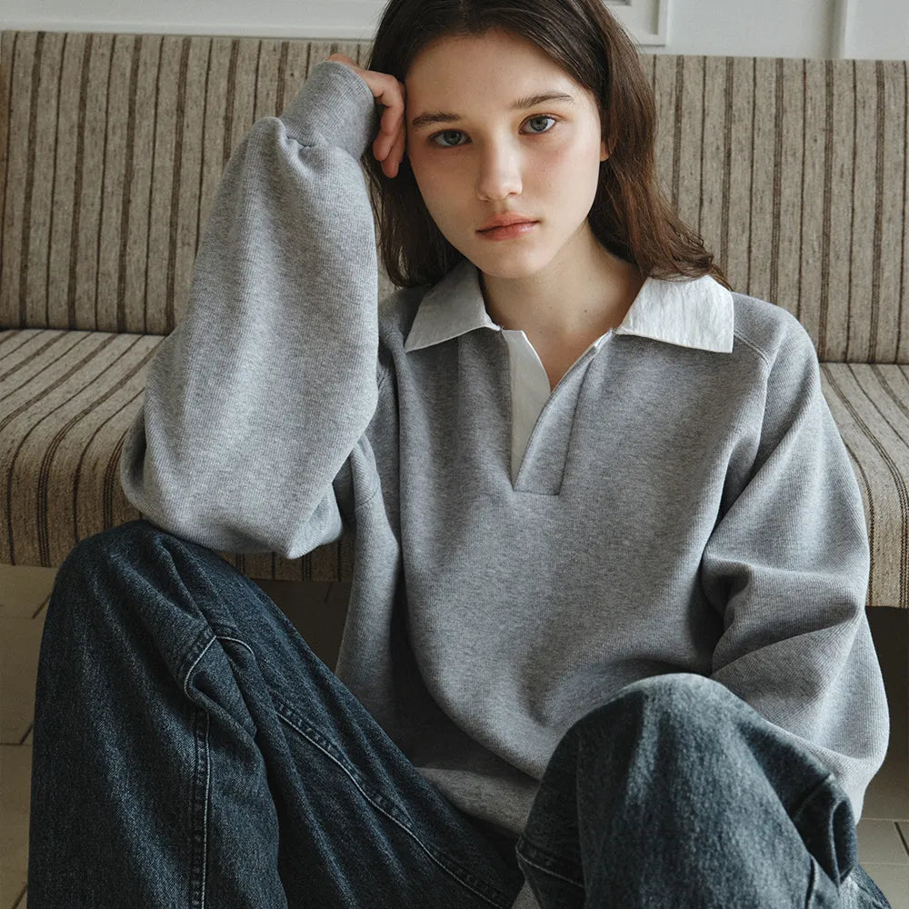 Korean Collection Serene Collar Sweatshirt – Melange Grey (Instock)