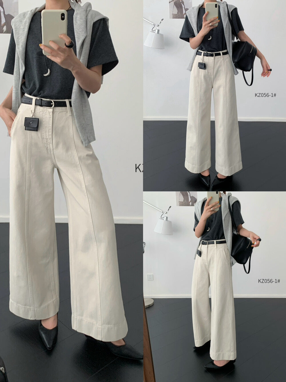 Kelly Designs Petite-Friendly Fall New High-Waist Straight-Leg Denim Pants (with Belt) (Instock)