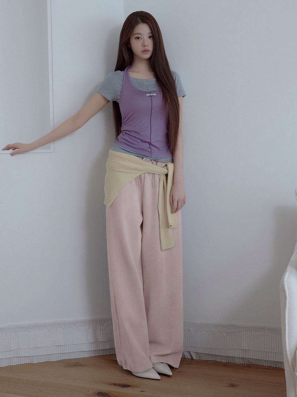 Rolarola HALTER LAYERD T-SHIRT SET PU+M/GY（Instock）